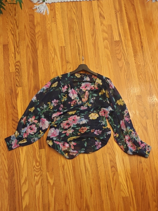Buffalo David Bitton Tops - Buffalo David Bitton Navy Floral V-Neck Wrap Around Blouse